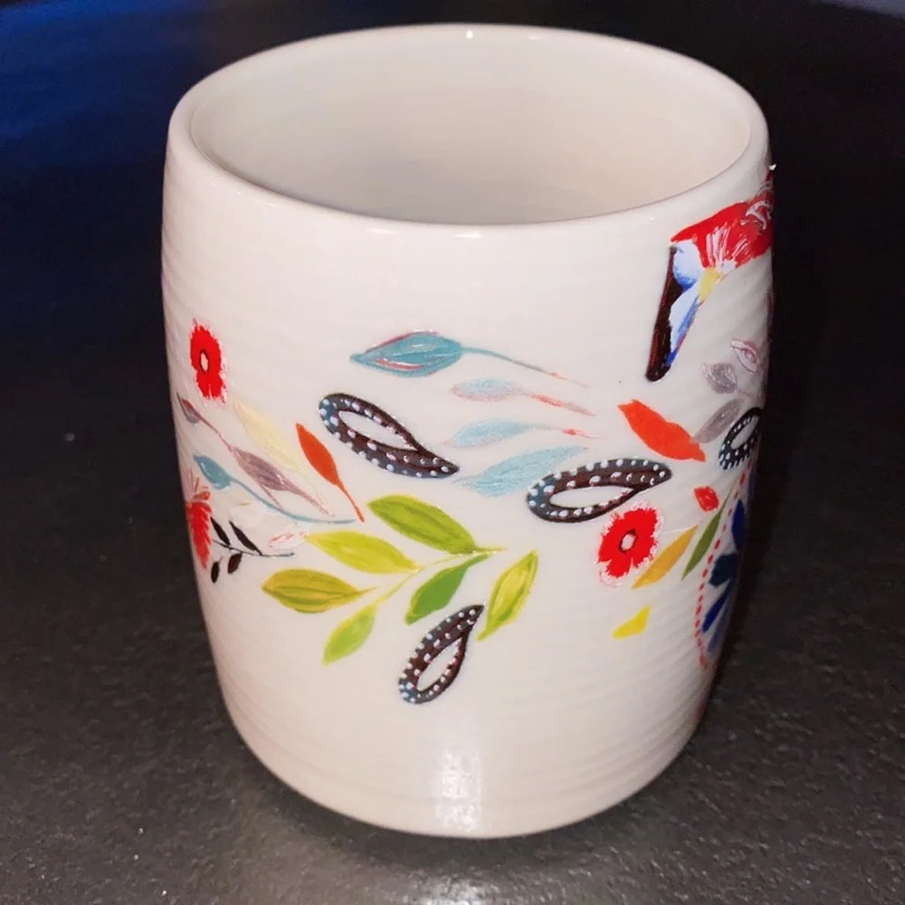 Anthropologie White Mug with Red Floral Letter T